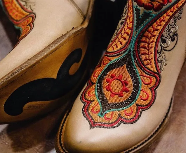 Corral Women's Natural Orange Embroidery Ankle Boots C3269