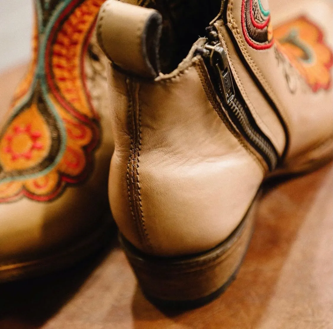 Corral Women's Natural Orange Embroidery Ankle Boots C3269
