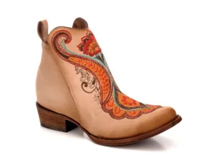 Corral Women's Natural Orange Embroidery Ankle Boots C3269