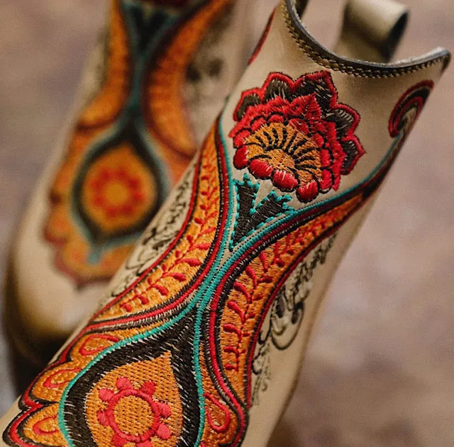 Corral Women's Natural Orange Embroidery Ankle Boots C3269