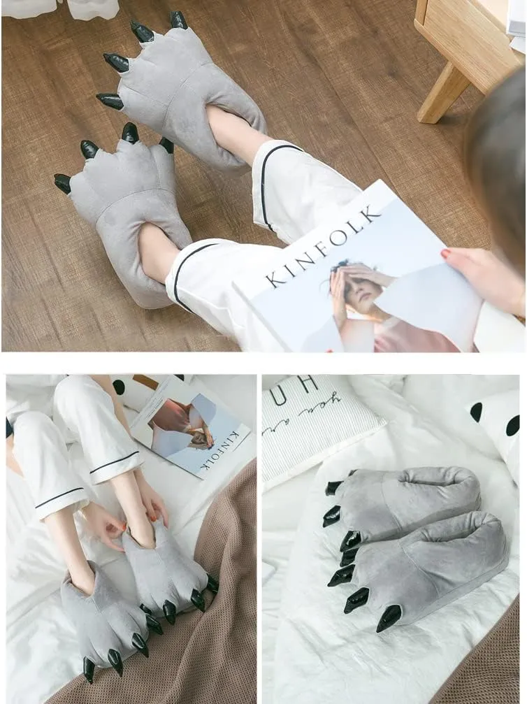 Dinosaur Slipper Plush Animal Claw Shoes for Adult Kid Halloween Costume Slippers Cute Tricky Paw Footwear Cosplay Party Prop