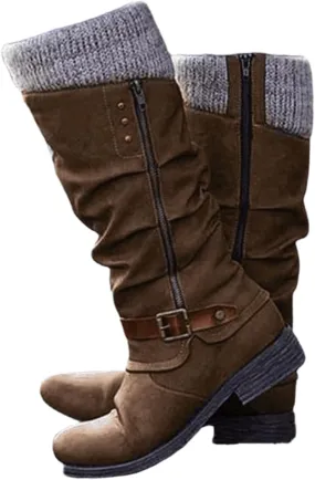 Fall Boots For Women 2024 Wide Calf Combat Boots Side Zipper Mid Calf Low Heel Motorcycle Riding Military Biker Boots