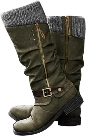 Fall Boots For Women 2024 Wide Calf Combat Boots Side Zipper Mid Calf Low Heel Motorcycle Riding Military Biker Boots
