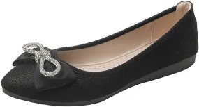 JOEupin Women's Pointed Toe Dress Flats Comfort Slip On Foldable Ballet Flat Shoes Soft with Bowknot