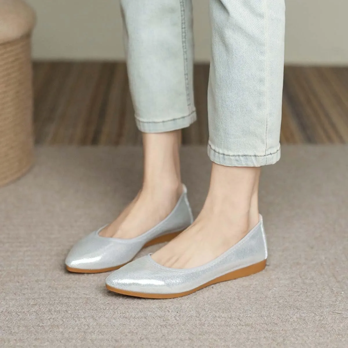 JOEupin Women's Pointed Toe Dress Flats Comfort Slip On Foldable Ballet Flat Shoes Soft with Bowknot