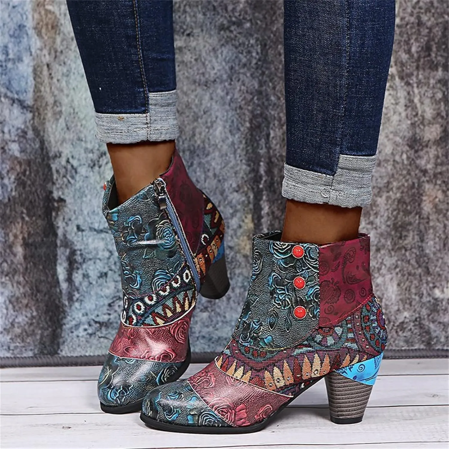 Lausiuoe Ankle Boots For Women Low Heel Dressy Cowgirl Cowboy Western Short Booties Wide Width Side Zipper Booties