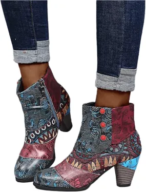 Lausiuoe Ankle Boots For Women Low Heel Dressy Cowgirl Cowboy Western Short Booties Wide Width Side Zipper Booties
