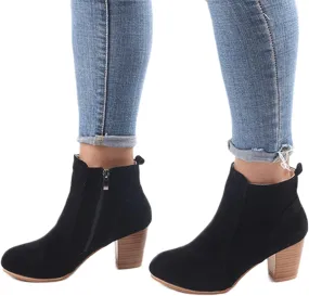 Lausiuoe Ankle Boots For Women Low Heel Dressy Fashion Short Boots Side Zipper Booties Dressy Wide Width Western Shoes