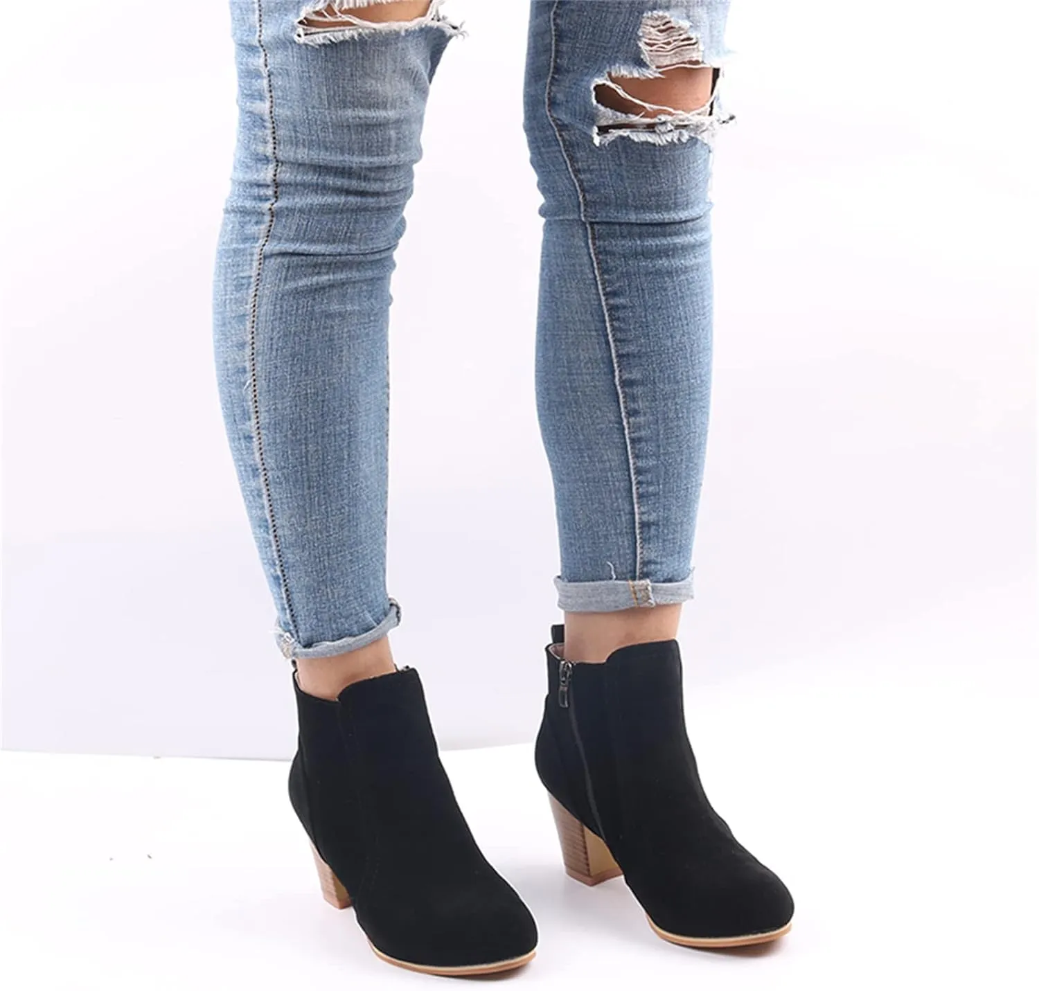 Lausiuoe Ankle Boots For Women Low Heel Dressy Fashion Short Boots Side Zipper Booties Dressy Wide Width Western Shoes