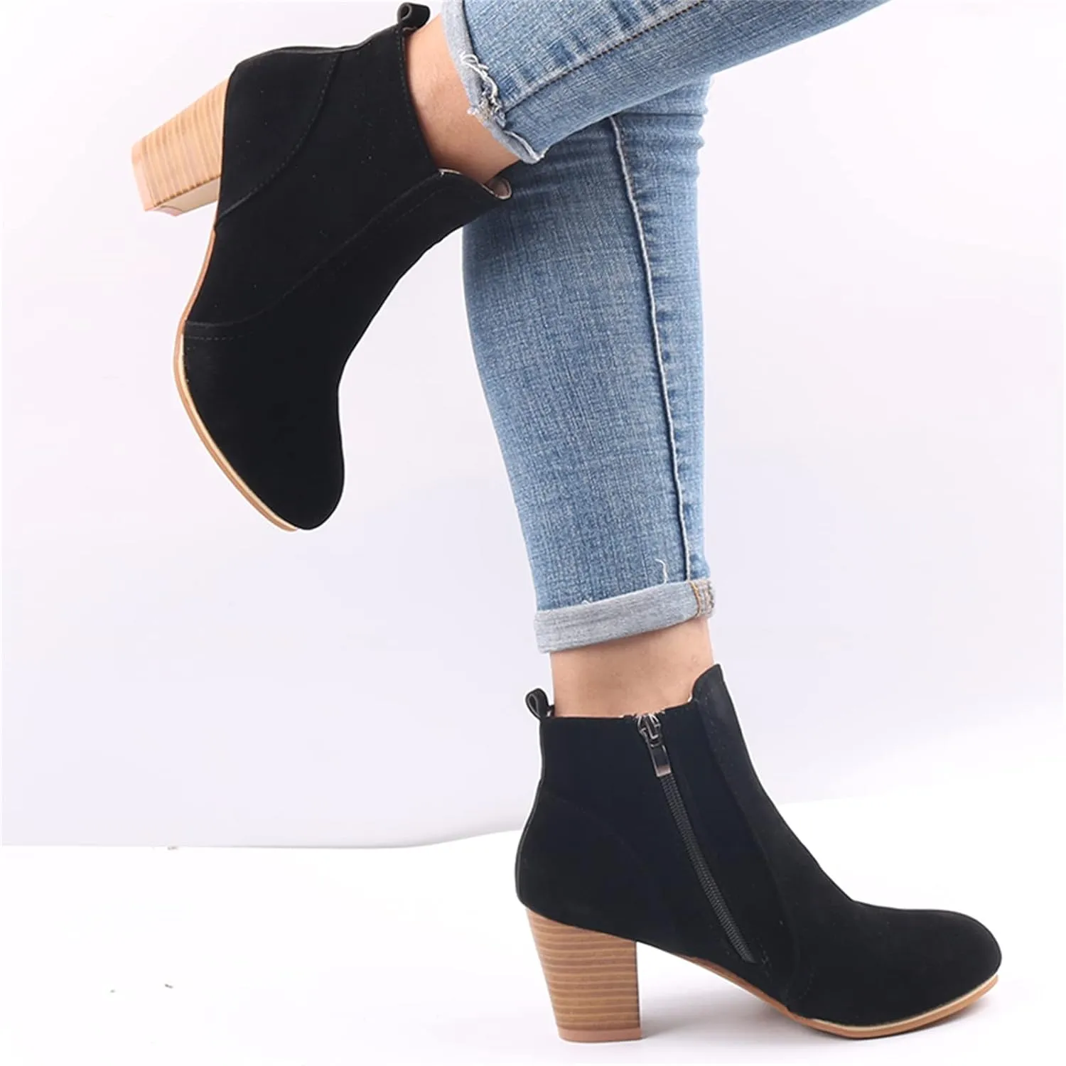 Lausiuoe Ankle Boots For Women Low Heel Dressy Fashion Short Boots Side Zipper Booties Dressy Wide Width Western Shoes