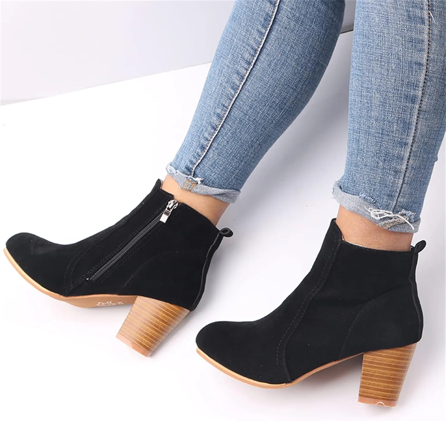 Lausiuoe Ankle Boots For Women Low Heel Dressy Fashion Short Boots Side Zipper Booties Dressy Wide Width Western Shoes
