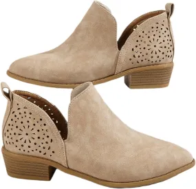 Lausiuoe Womens Boots Ankle Low Heel Cut Out Stacked Chunky Block Casual Dressy Slip on Fashion Wide Width Ankle Booties