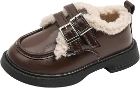 Little/Big Girls Fleece Plush PU Leather 𝗠occasin Loafers Kids Soft Sole Slip-On Outdoor Casual Comfortable Shoes