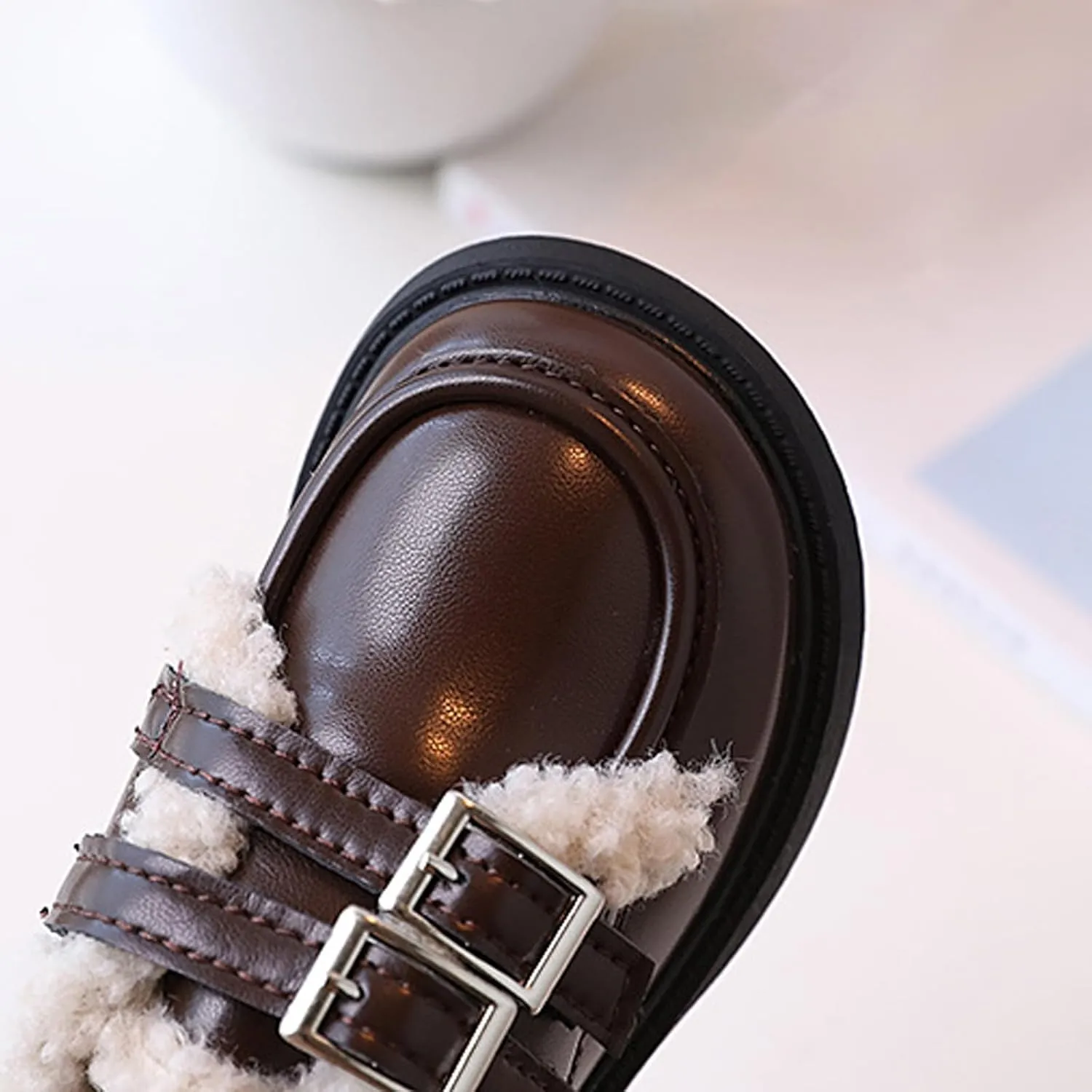 Little/Big Girls Fleece Plush PU Leather 𝗠occasin Loafers Kids Soft Sole Slip-On Outdoor Casual Comfortable Shoes
