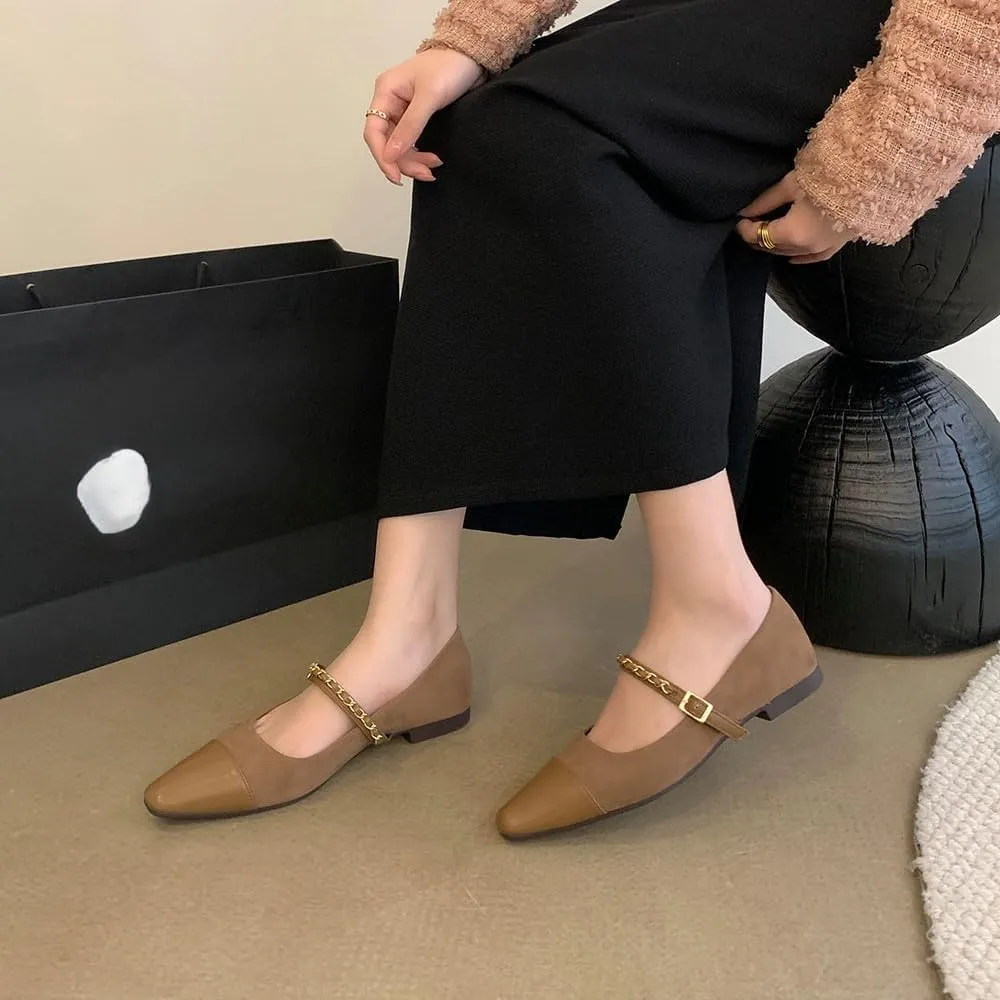 Mary Jane Flats;Two Tones Pointed Toe Ballet Flats;Fashion Mary Jane Shoes.