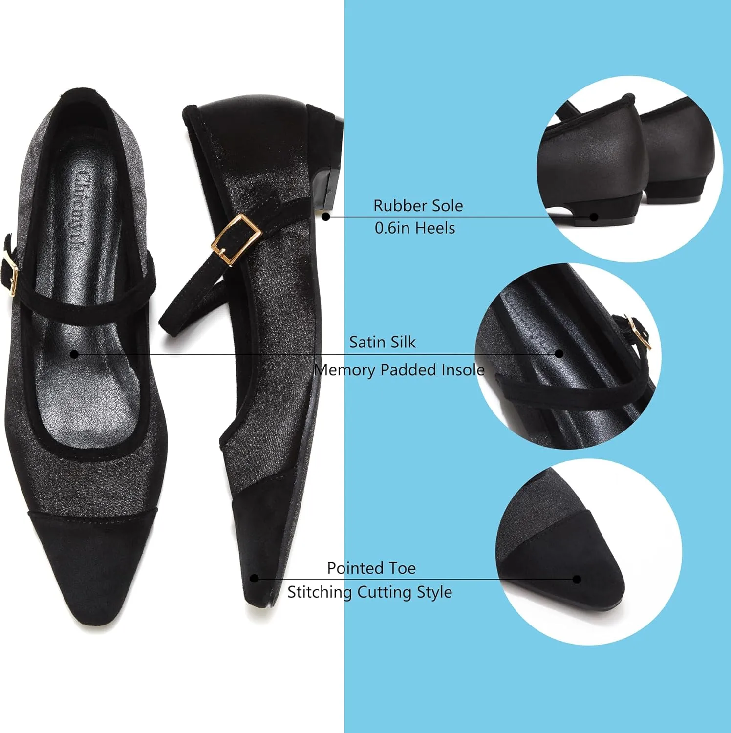Mary Jane Flats;Two Tones Pointed Toe Ballet Flats;Fashion Mary Jane Shoes.