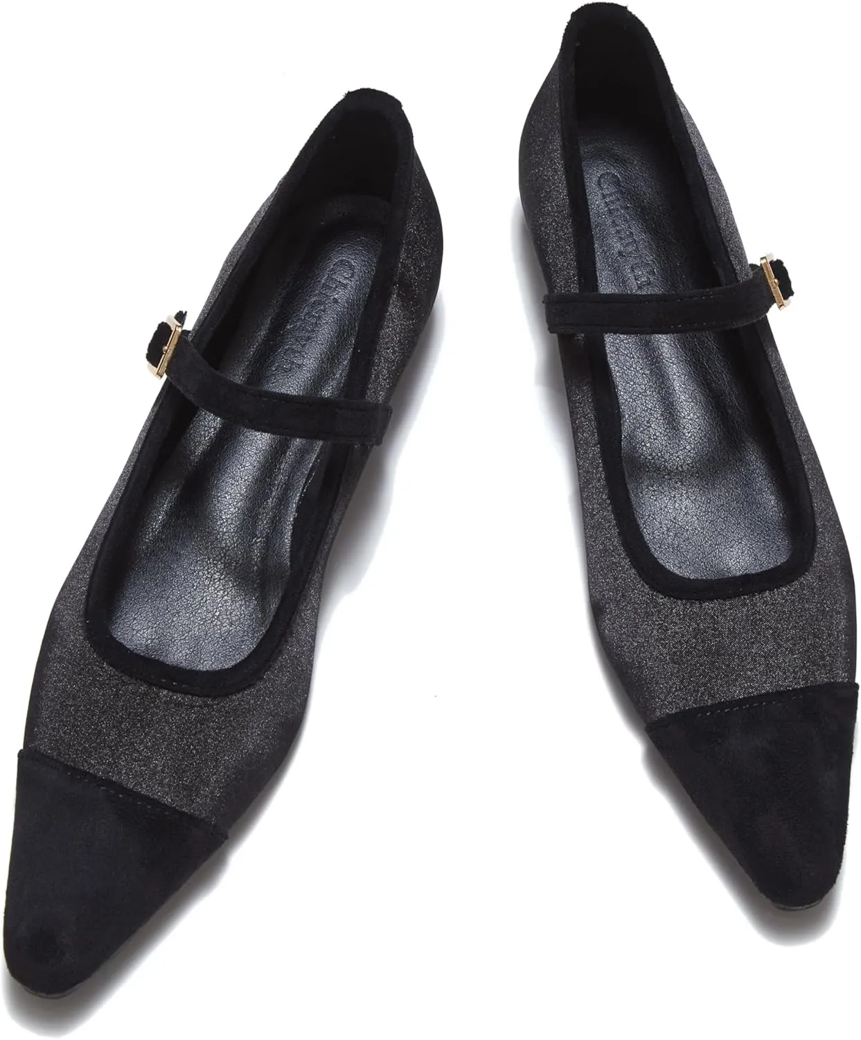 Mary Jane Flats;Two Tones Pointed Toe Ballet Flats;Fashion Mary Jane Shoes.