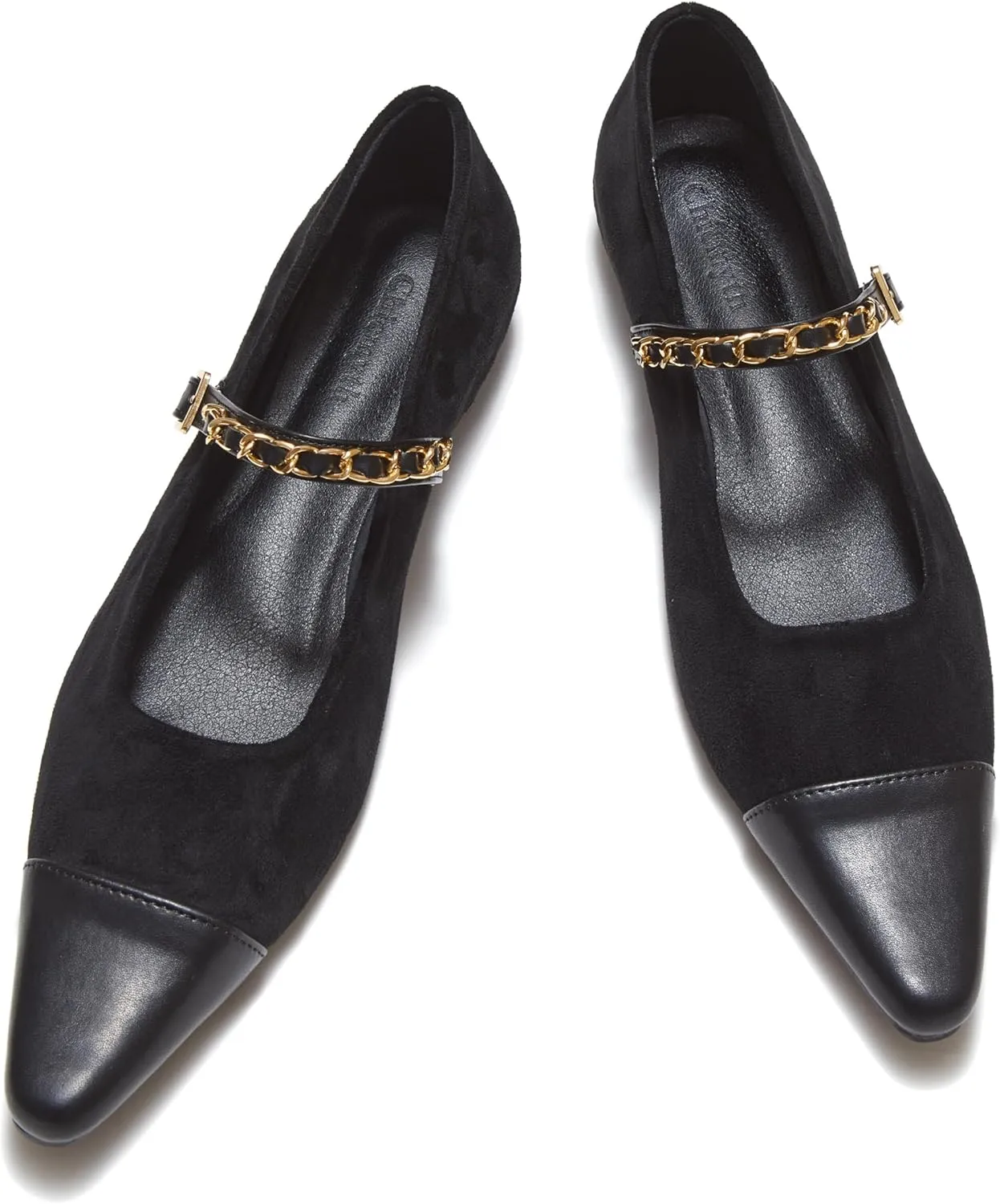 Mary Jane Flats;Two Tones Pointed Toe Ballet Flats;Fashion Mary Jane Shoes.