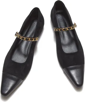 Mary Jane Flats;Two Tones Pointed Toe Ballet Flats;Fashion Mary Jane Shoes.