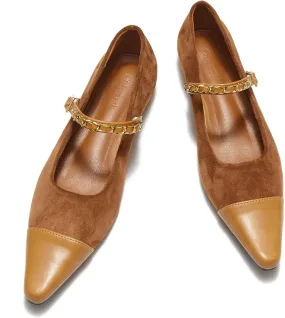Mary Jane Flats;Two Tones Pointed Toe Ballet Flats;Fashion Mary Jane Shoes.