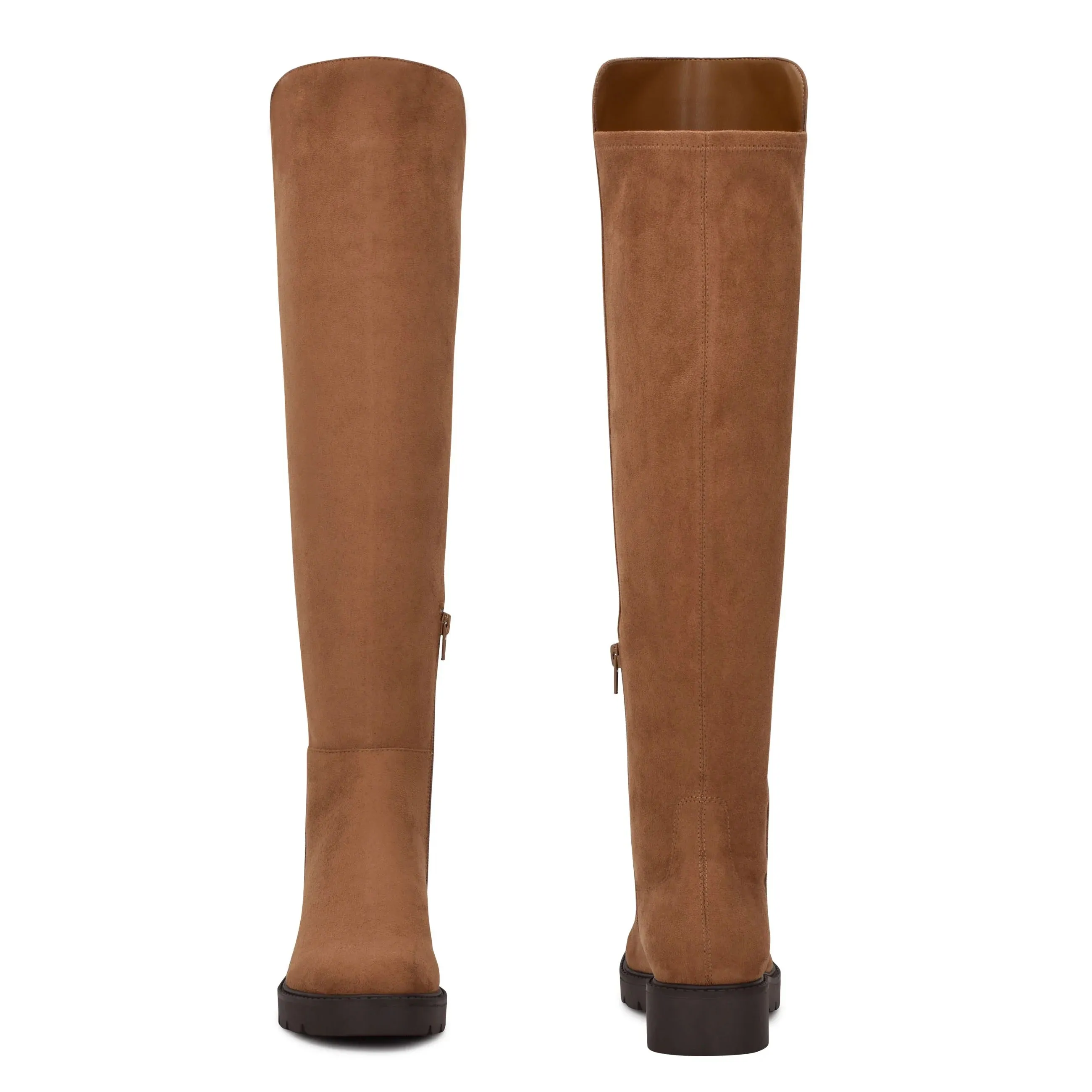 Nine West Tread2 Tan Suede Fashion Zipper Leather Round Toe Over The Knee Boots