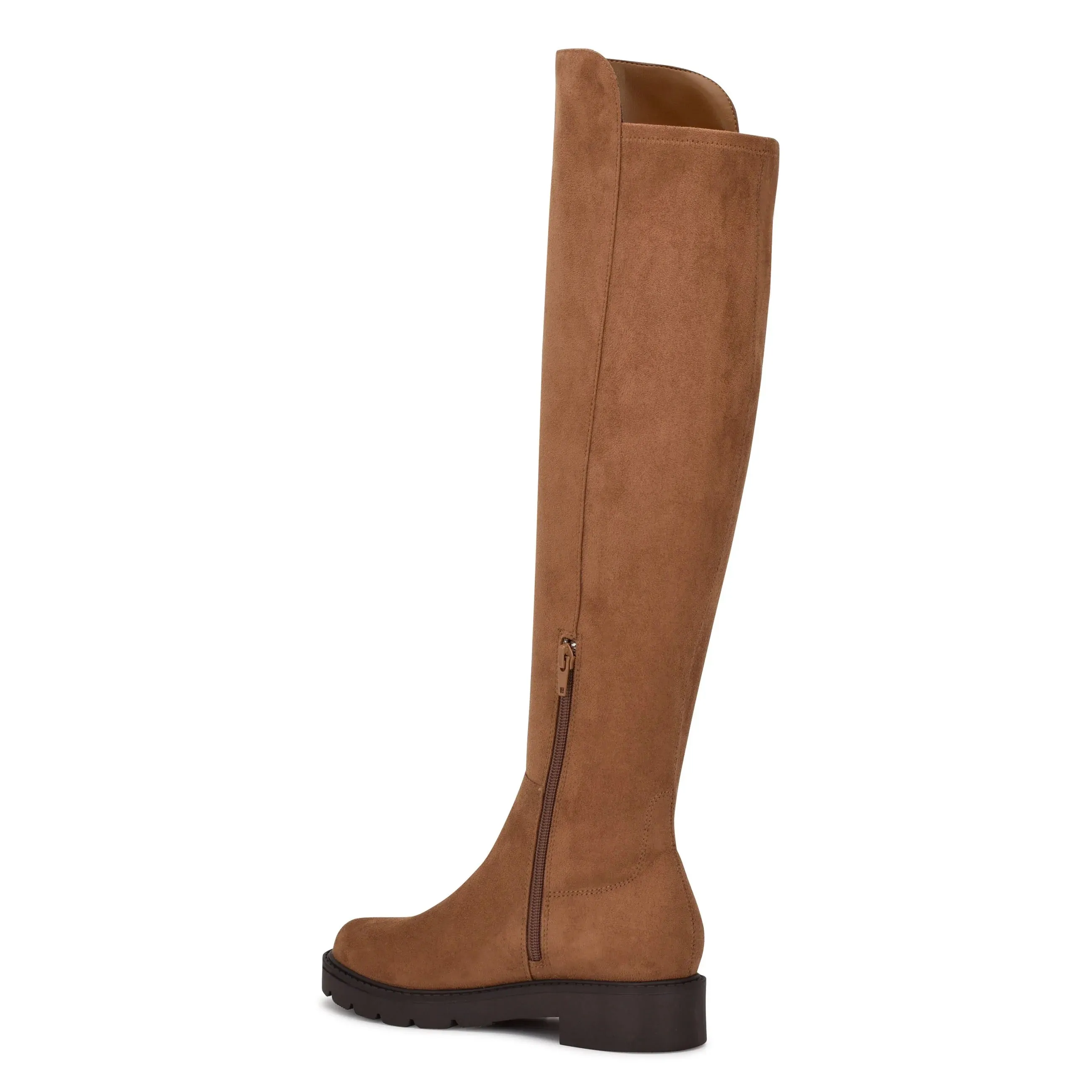 Nine West Tread2 Tan Suede Fashion Zipper Leather Round Toe Over The Knee Boots