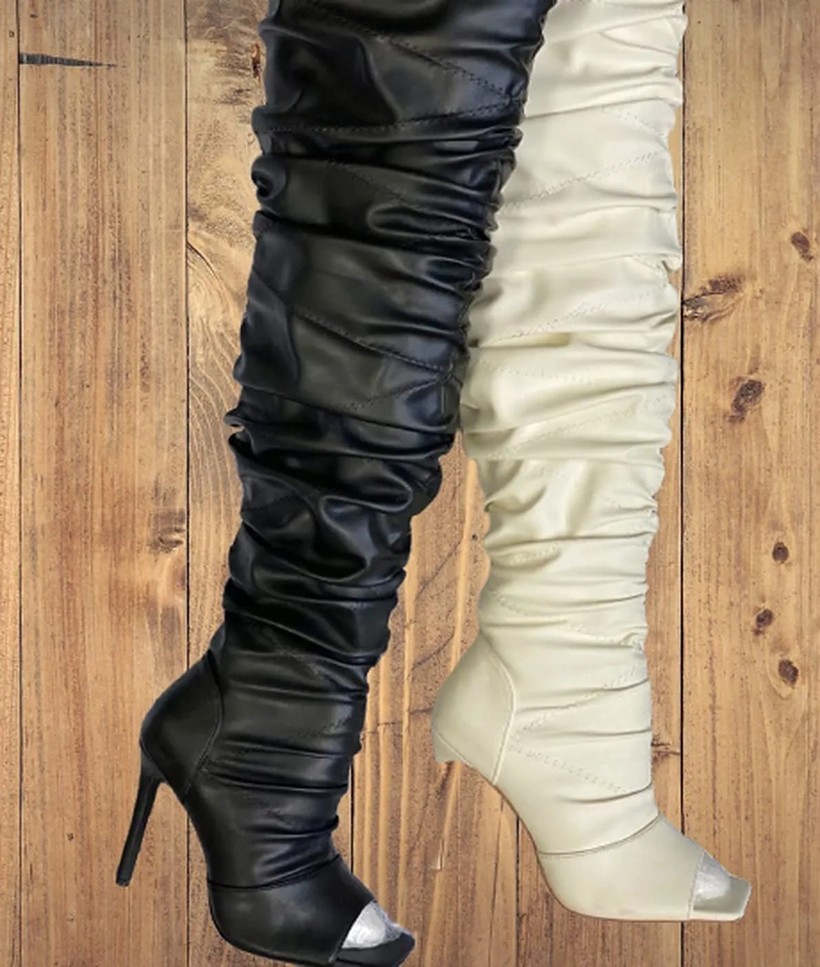 Peep Toe Stiletto Heel Over the knee Boots-Victoria-05 By Pazzle