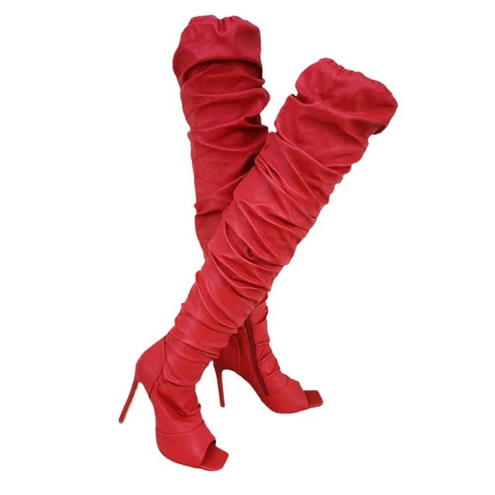 Peep Toe Stiletto Heel Over the knee Boots-Victoria-05 By Pazzle