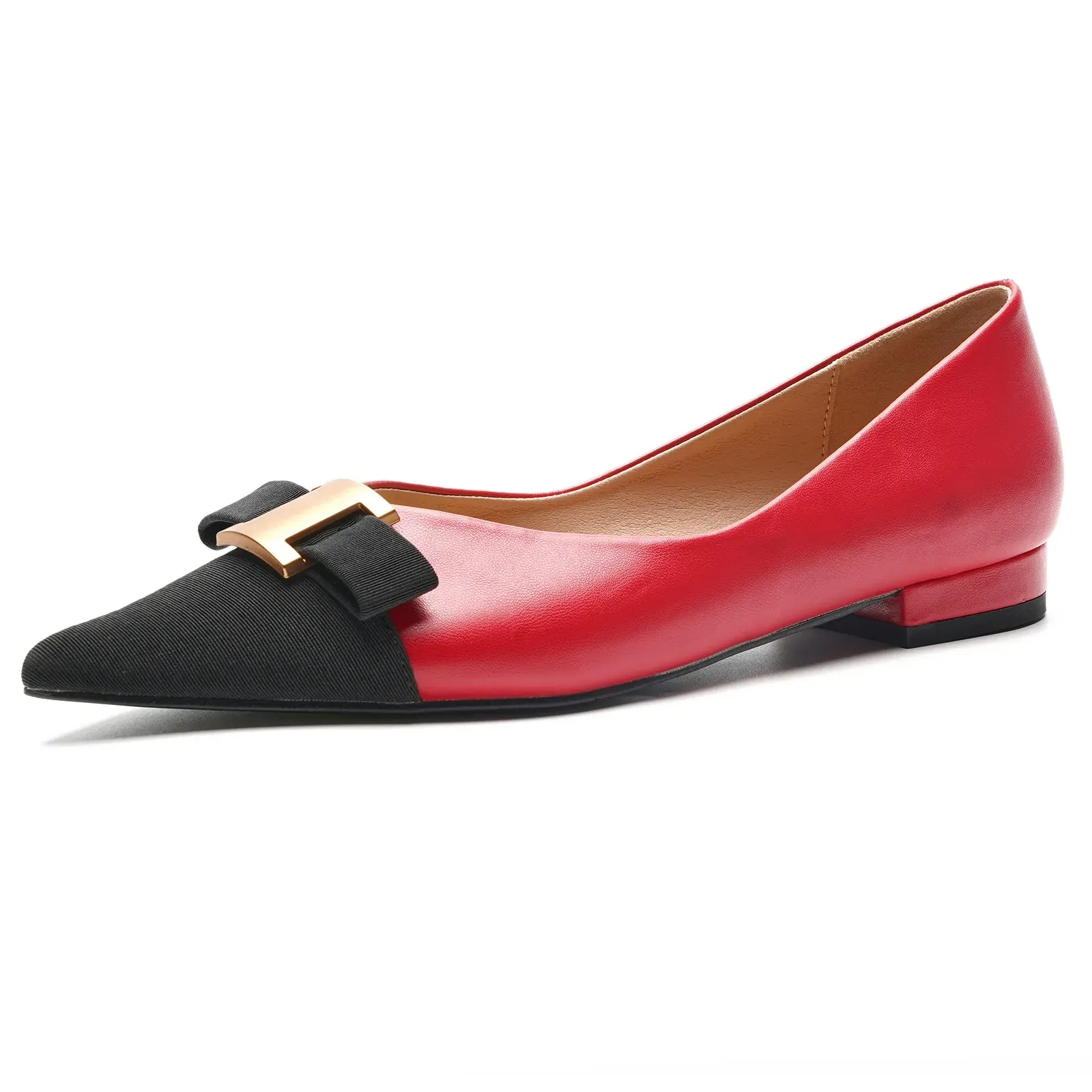 Pointed Toe Metal Tie Flats (Aida)