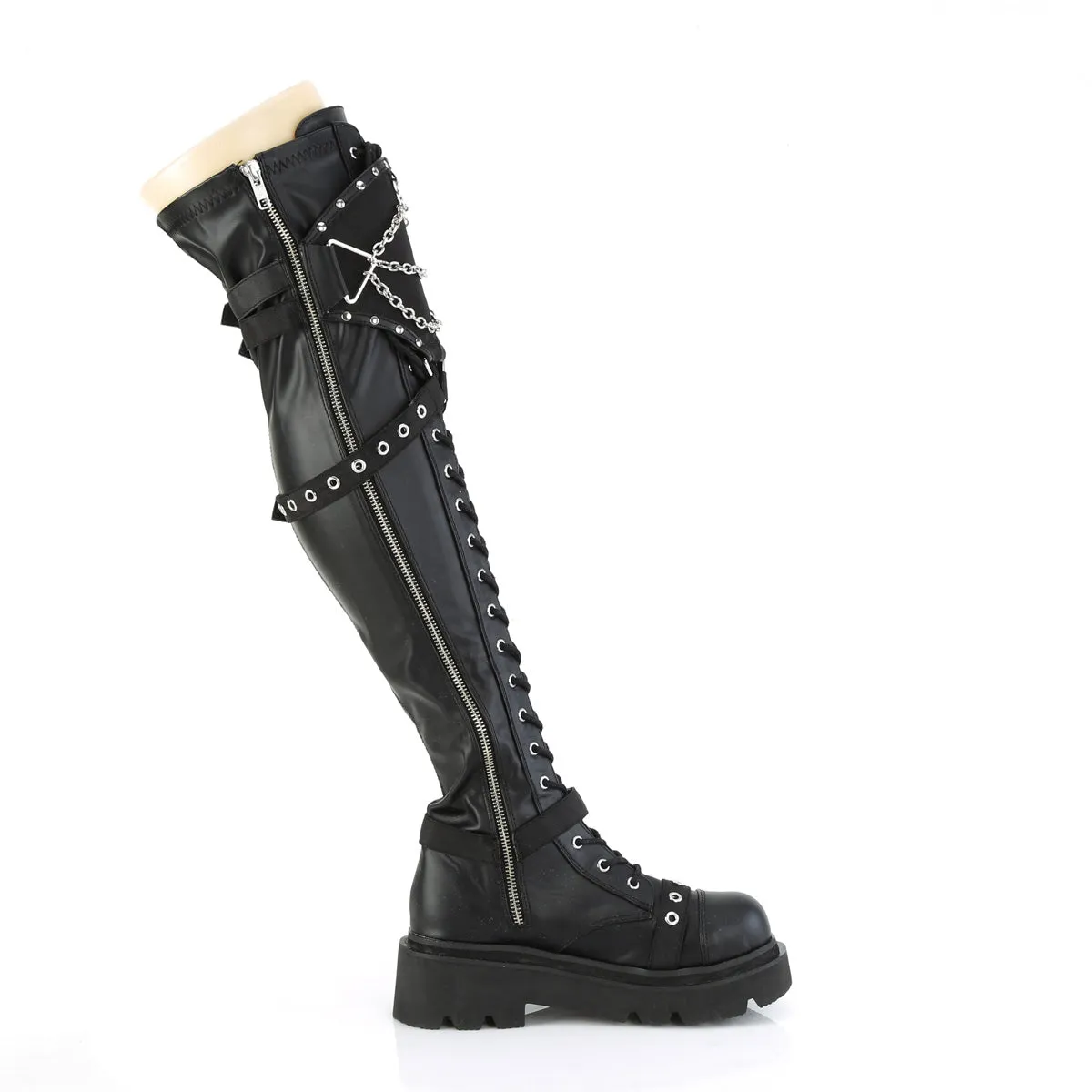 RENEGADE-320 DemoniaCult Black Stretch Vegan Leather Sexy Women's Over-the-Knee Boots (Alternative Footwear)