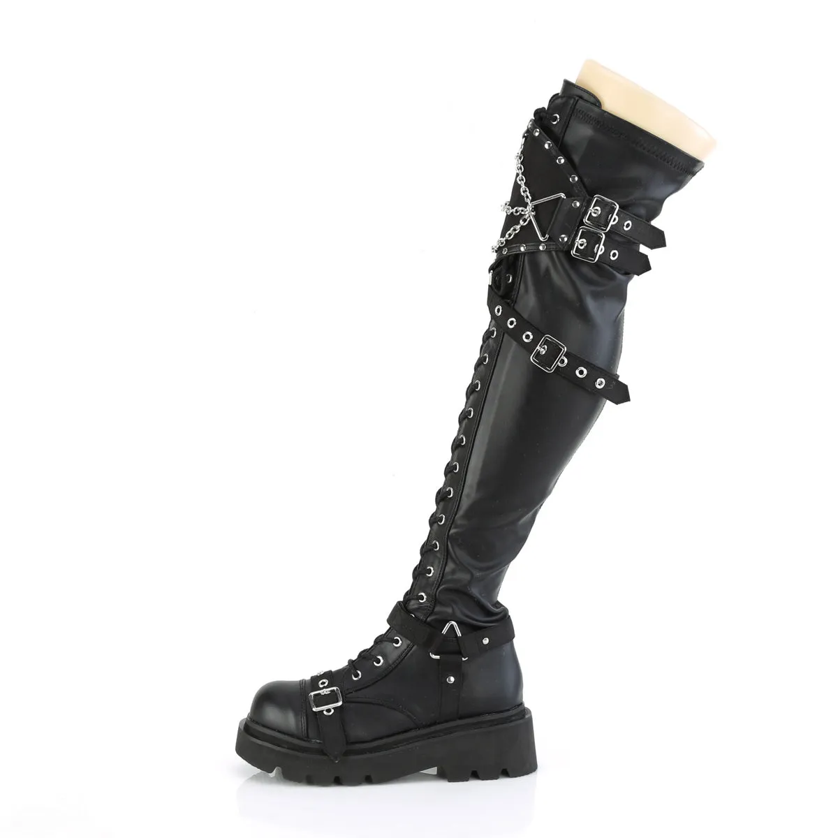 RENEGADE-320 DemoniaCult Black Stretch Vegan Leather Sexy Women's Over-the-Knee Boots (Alternative Footwear)