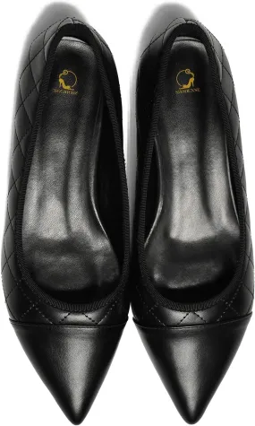 SHODENSE Women Casual Cap Toe Flats Slip on Pointed Toe Ballet Flats Two Tone 0.5" Low Flat Heel Pumps Comfort Colorblock Basic Flat Dress Shoes Work Chic Driver Flats Fall 4-11 M US