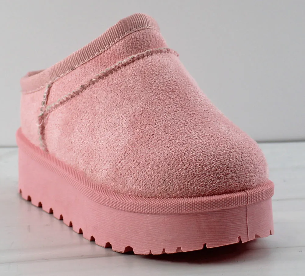 Solid 7K Little Girls Slip On Shearling Platform Slippers