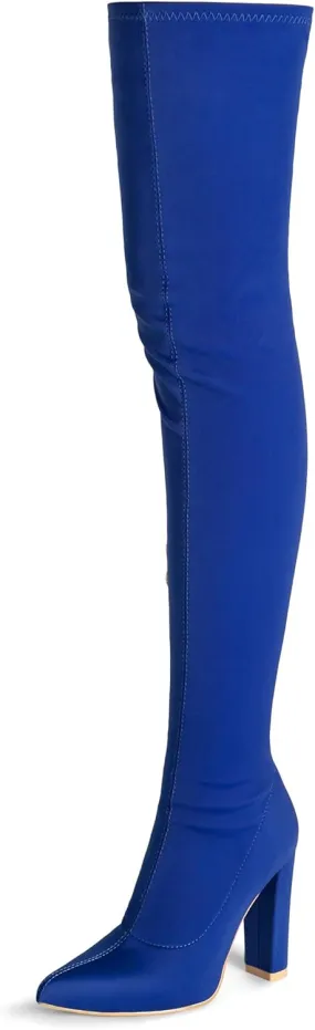 Thigh High Boots for Women Chunky High Heel Over The Knee Boots Stretch Pointed Toe GO GO Knee High Boot