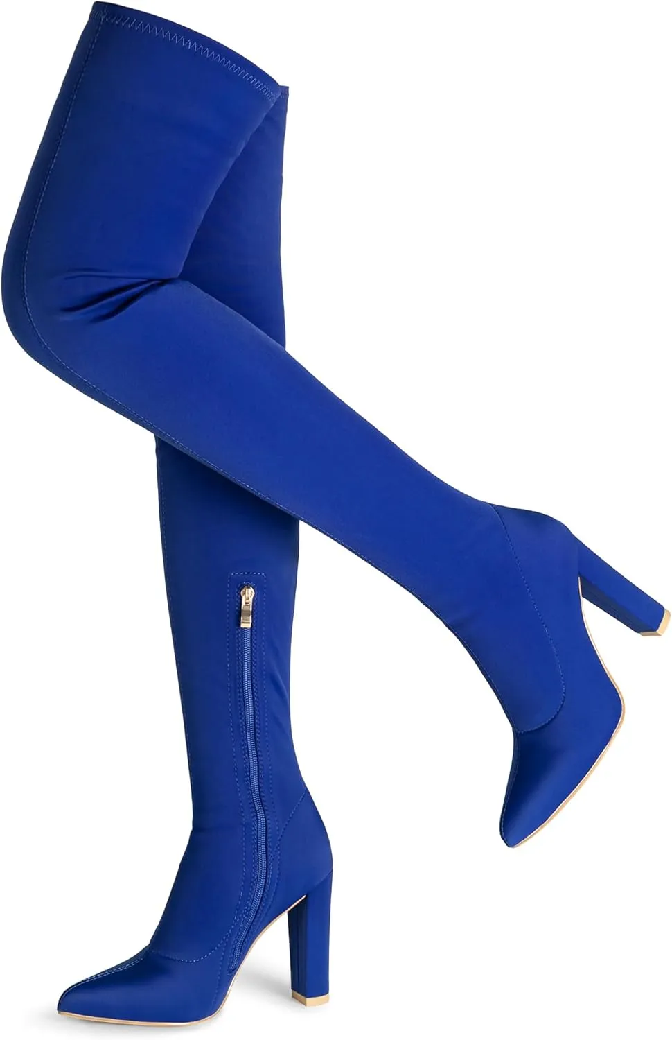 Thigh High Boots for Women Chunky High Heel Over The Knee Boots Stretch Pointed Toe GO GO Knee High Boot