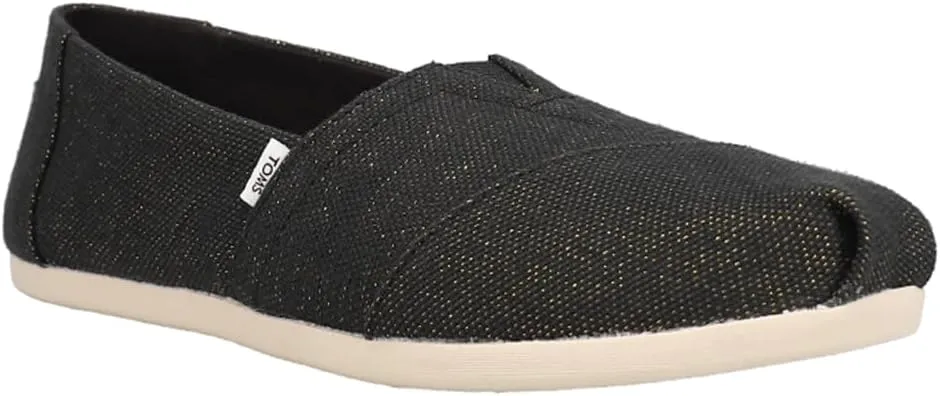 TOMS Womens Alpargata Metallic Slip On Flats Casual - Black