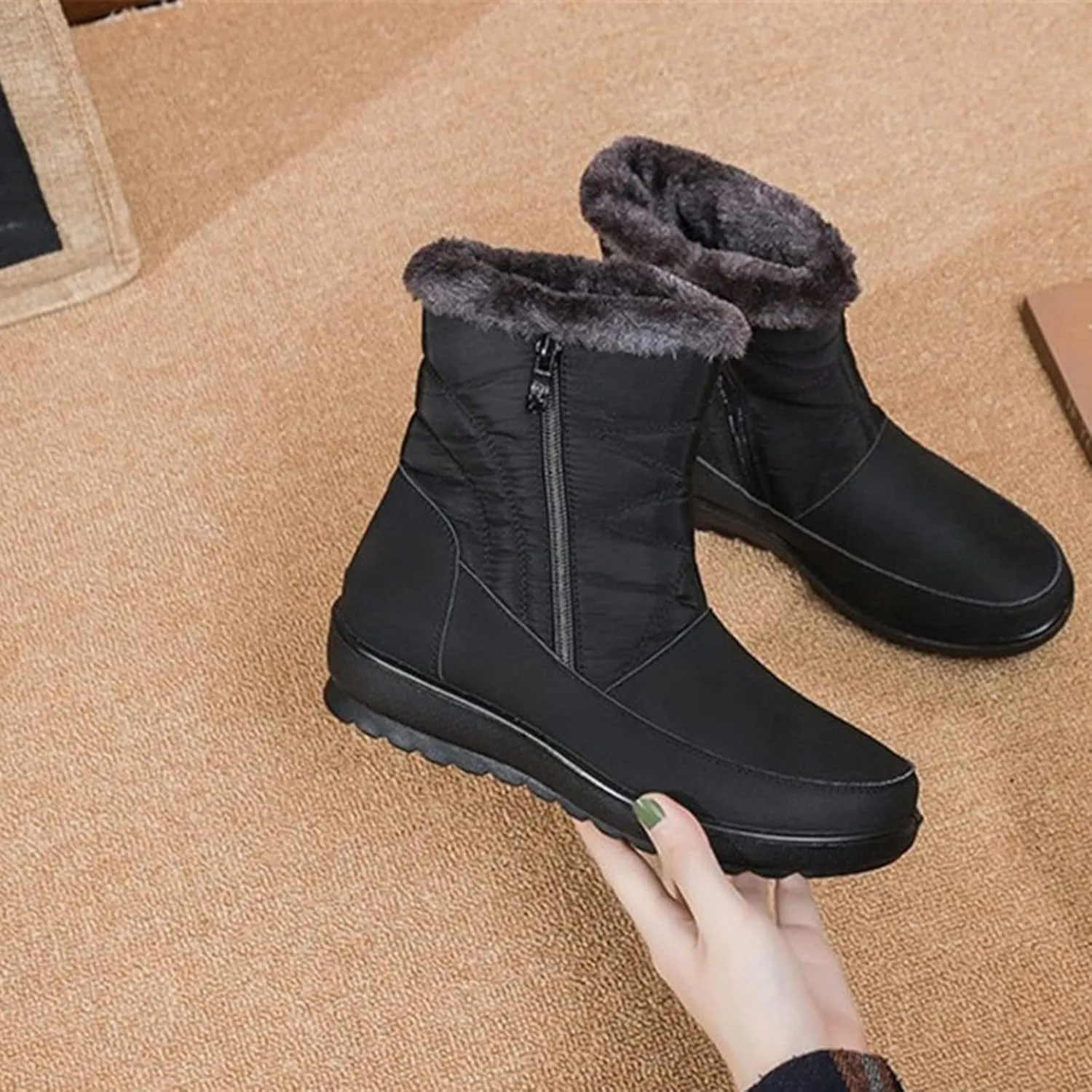 Winter Boots for Women Winter Warm Outdoor Faux Fur Lined Shoes Warm Cozy Short Ankle Booties Lightweight Snow Boot