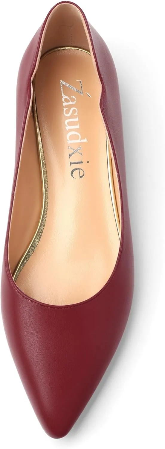 Women's Pointed Toe Ballet Flats Casual Low Heel Pumps V-Shaped Notches Slip On Comfort Dress Party Office Shoes for Women