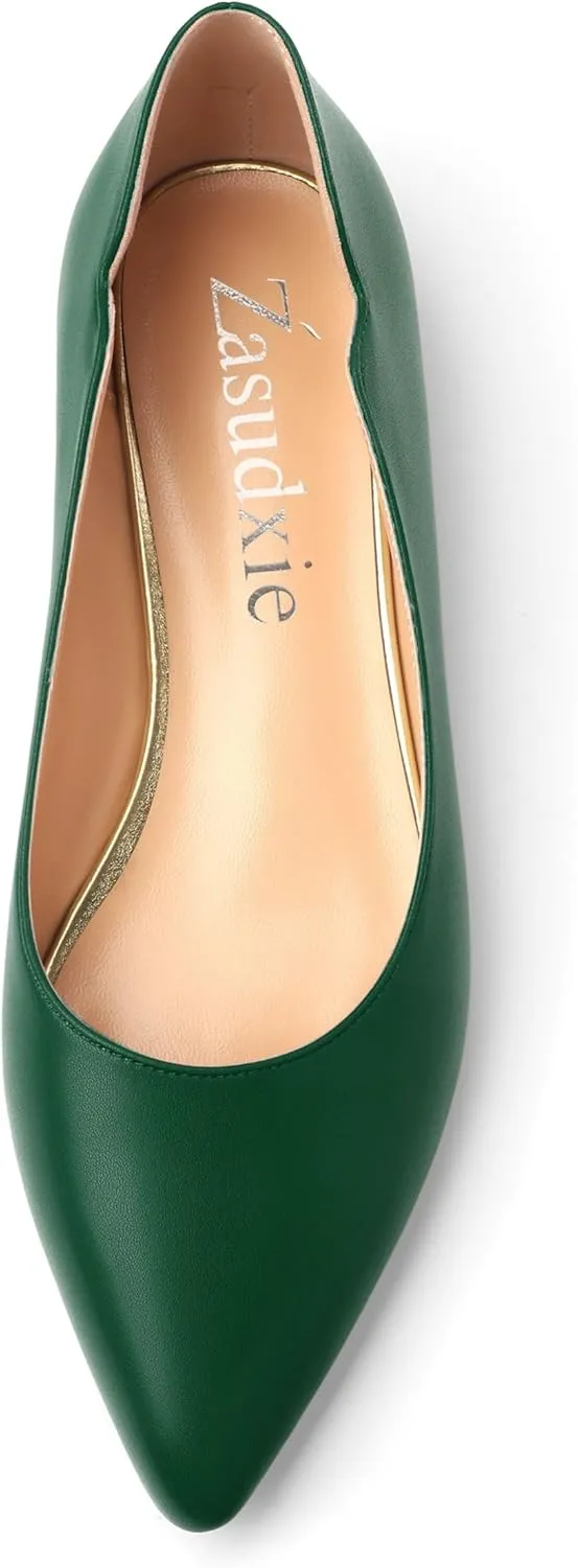Women's Pointed Toe Ballet Flats Casual Low Heel Pumps V-Shaped Notches Slip On Comfort Dress Party Office Shoes for Women
