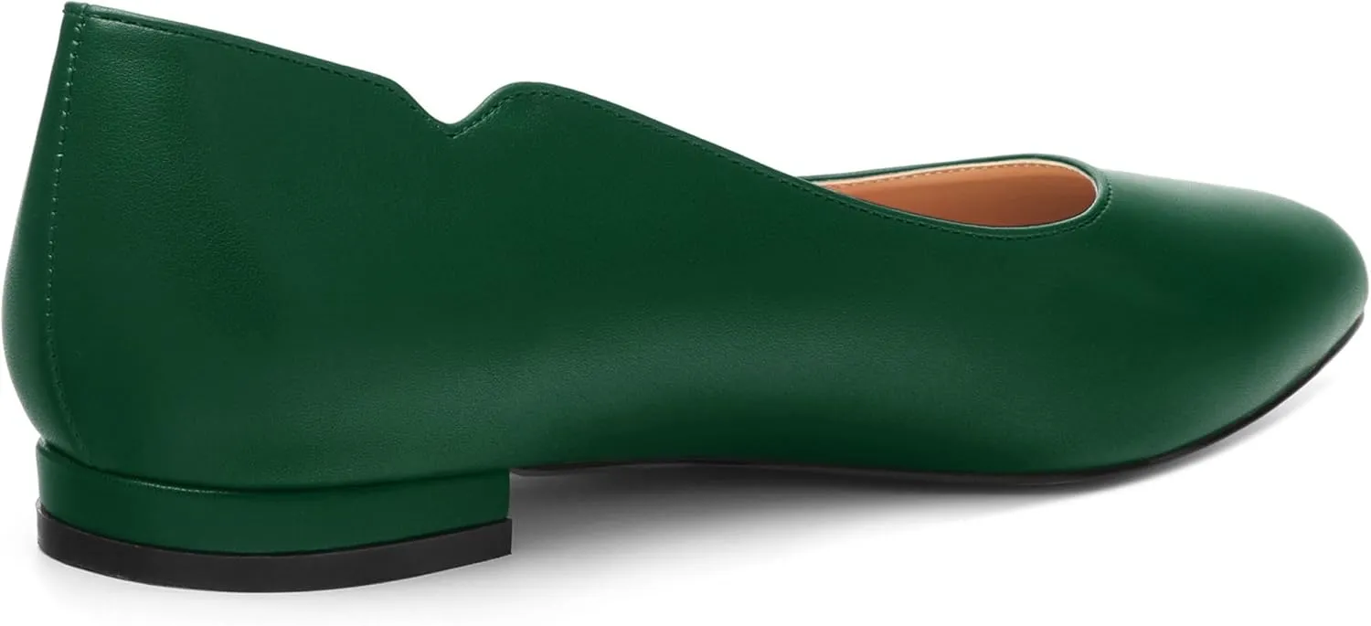 Women's Pointed Toe Ballet Flats Casual Low Heel Pumps V-Shaped Notches Slip On Comfort Dress Party Office Shoes for Women