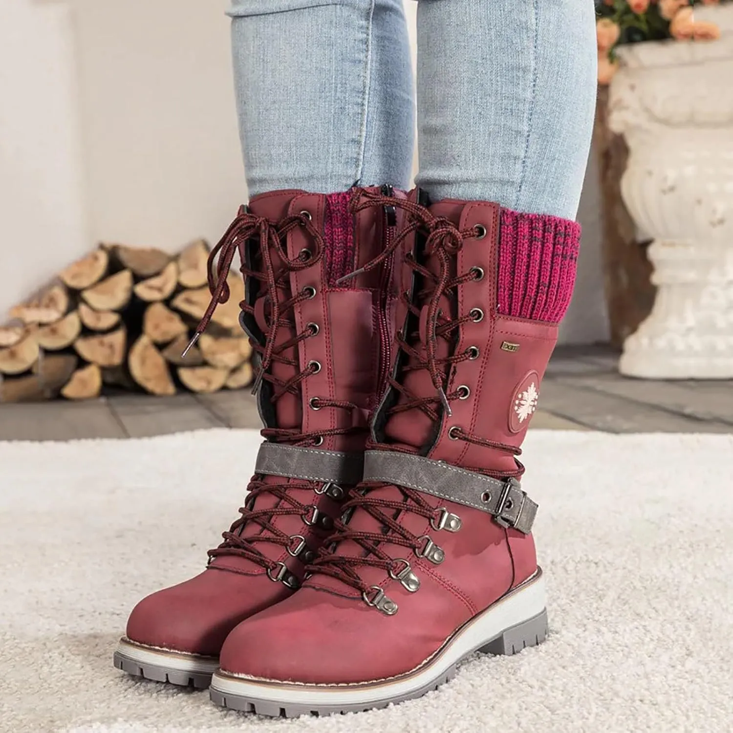 Womens Snow Boots Womens Winter Snow Boots Walking Comfortable Hiking Furry Mid Calf Lace Up Warm Booties Shoes