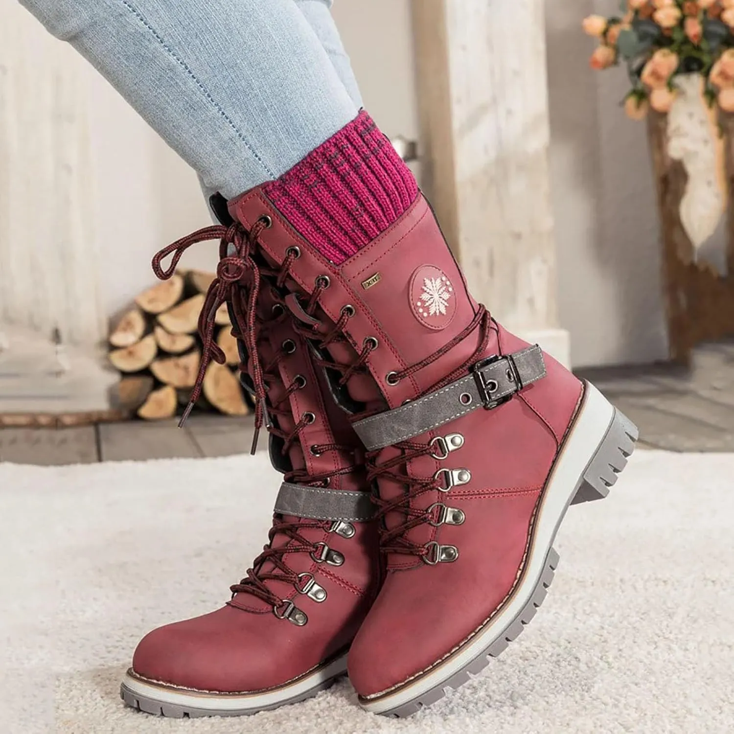 Womens Snow Boots Womens Winter Snow Boots Walking Comfortable Hiking Furry Mid Calf Lace Up Warm Booties Shoes