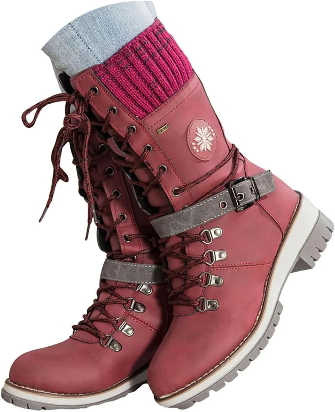 Womens Snow Boots Womens Winter Snow Boots Walking Comfortable Hiking Furry Mid Calf Lace Up Warm Booties Shoes