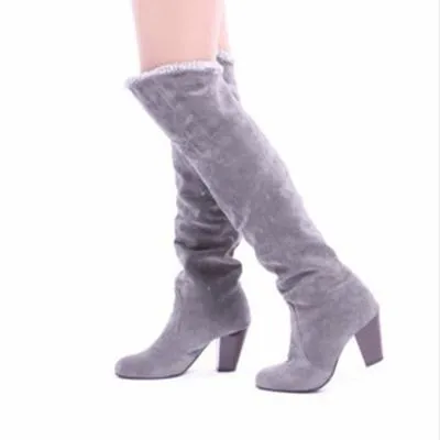 Women's suede fold down cuff knee high boots